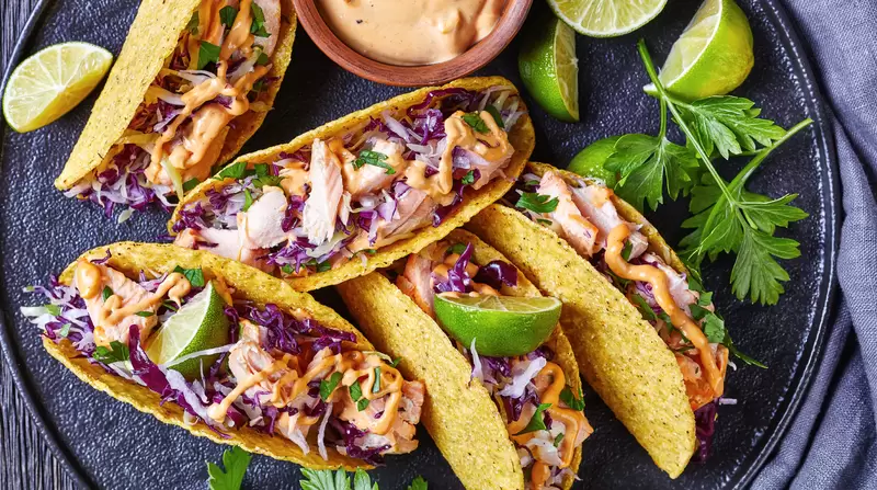 Salmon Tacos with Red Cabbage Slaw
