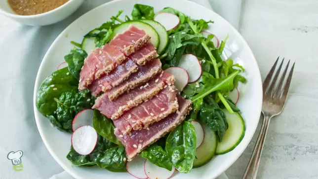 Sesame Tuna Steak Over Greens
