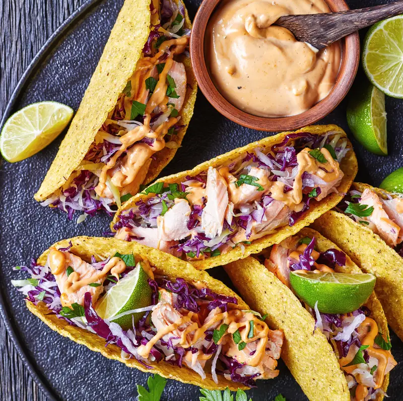 Heart-Healthy Salmon Tacos with Red Cabbage Slaw