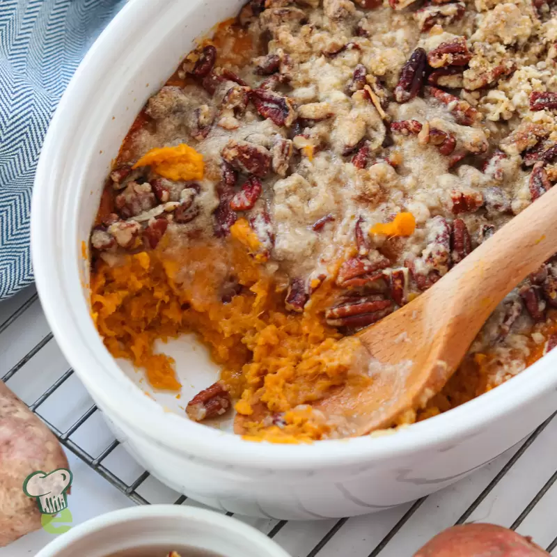 Easy Heart-Healthy Sweet Potato Bake (with Pecan Topping)