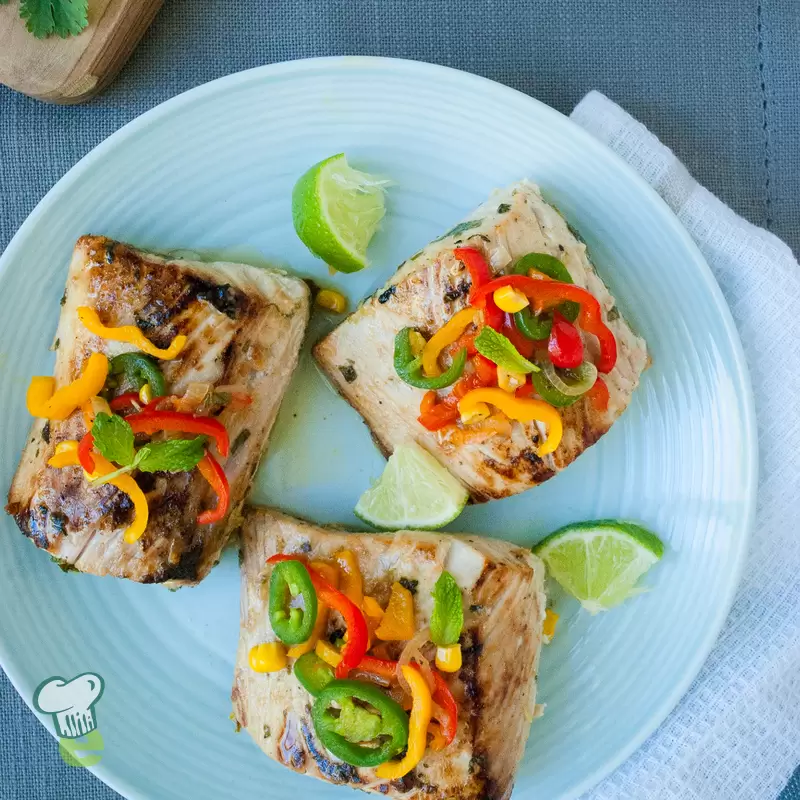Heart Healthy Grilled Swordfish with Bell Pepper Chow-Chow