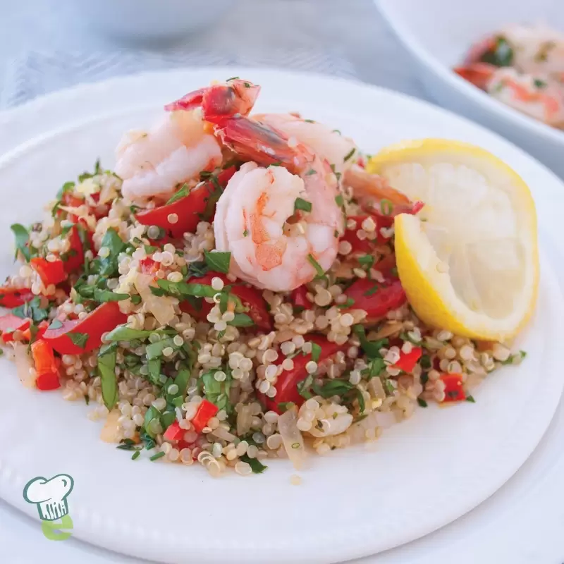 Heart Healthy Lemon Garlic Shrimp with Herbed Quinoa