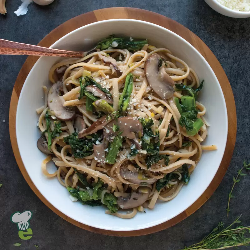 Heart Healthy Broccoli Rabe and Mushroom Linguine