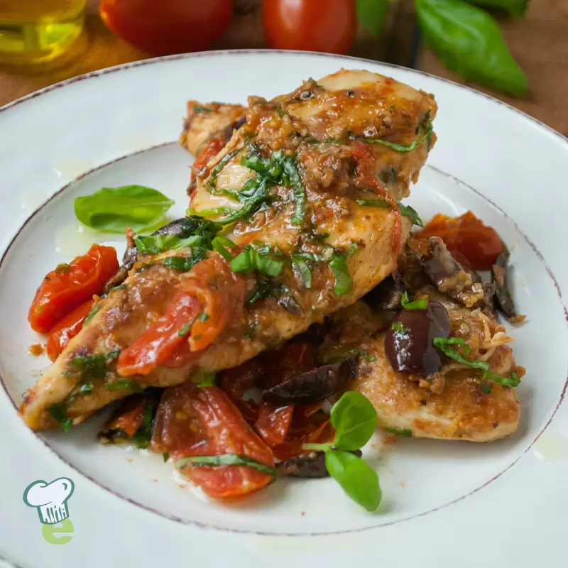 Heart Healthy Mediterranean Chicken and Tomatoes Dinner