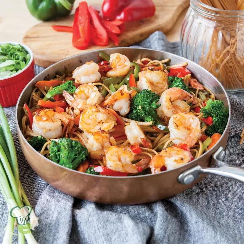 Heart-Healthy Shrimp Lo Mein | Low Sodium Low Calorie recipe