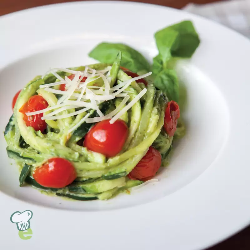 Heart Healthy Zucchini Noodles with Creamy Avocado Pesto