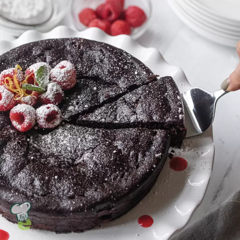 Heart Healthy Chocolate Cake with Raspberry Sauce