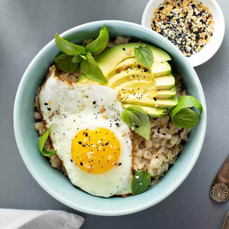 Oatmeal with Avocado and Egg | Heart Healthy Breakfast Bowl
